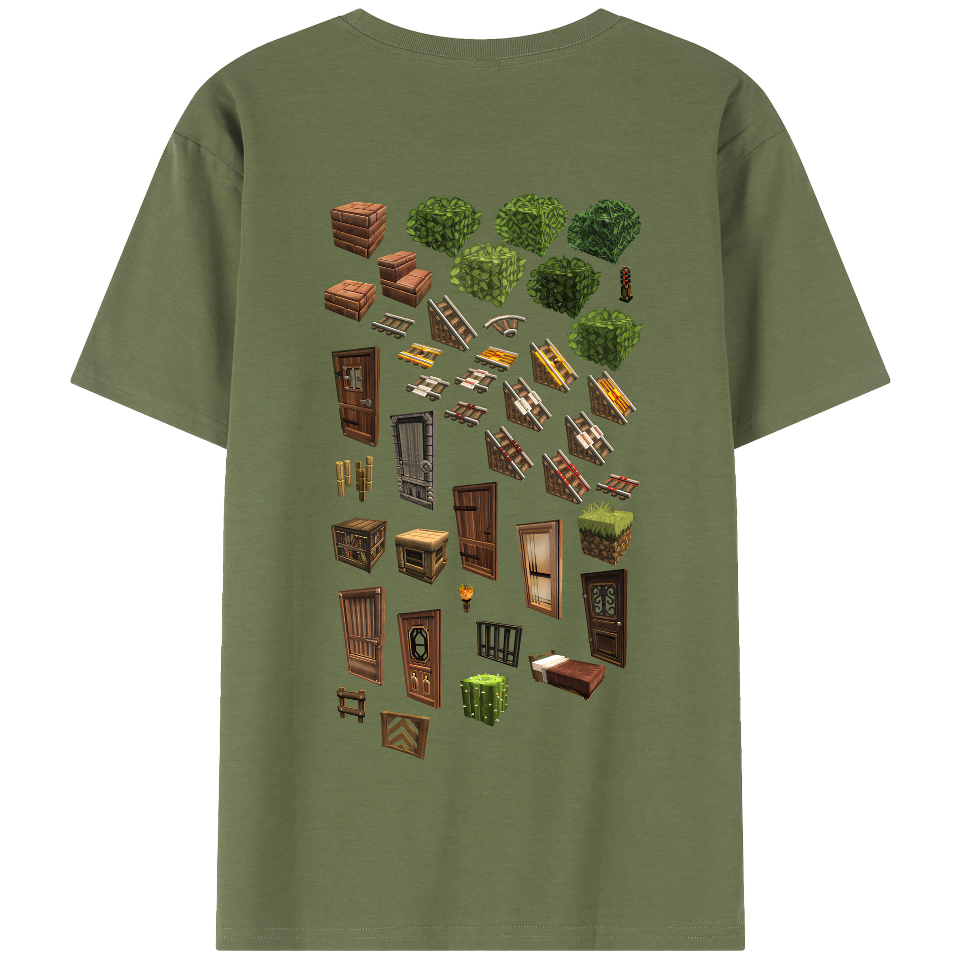 （画像用） マインクラフト ブロックの世界 Minecraft MC Block world 綿100％半袖Tシャツ（背面プリント）